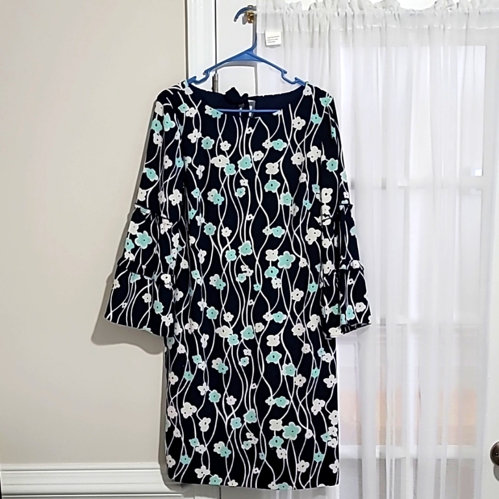 Talbots Floral Print 3/4 Bell Sleeve Dress